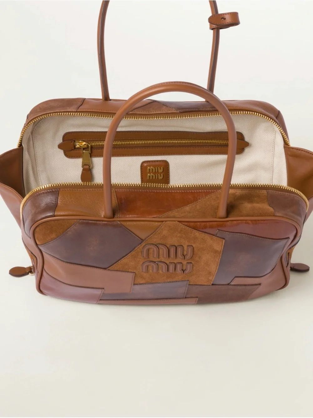 Miu Miu Patchwork Leather Briefcase in Mixed Brown Tones